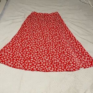 SHEIN Red Floral Midi Skirt